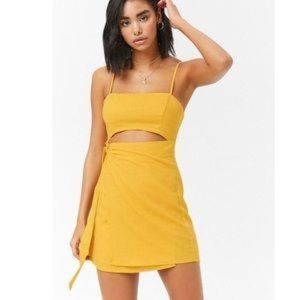 Women's Yellow Wrap Cutout Mini Dress